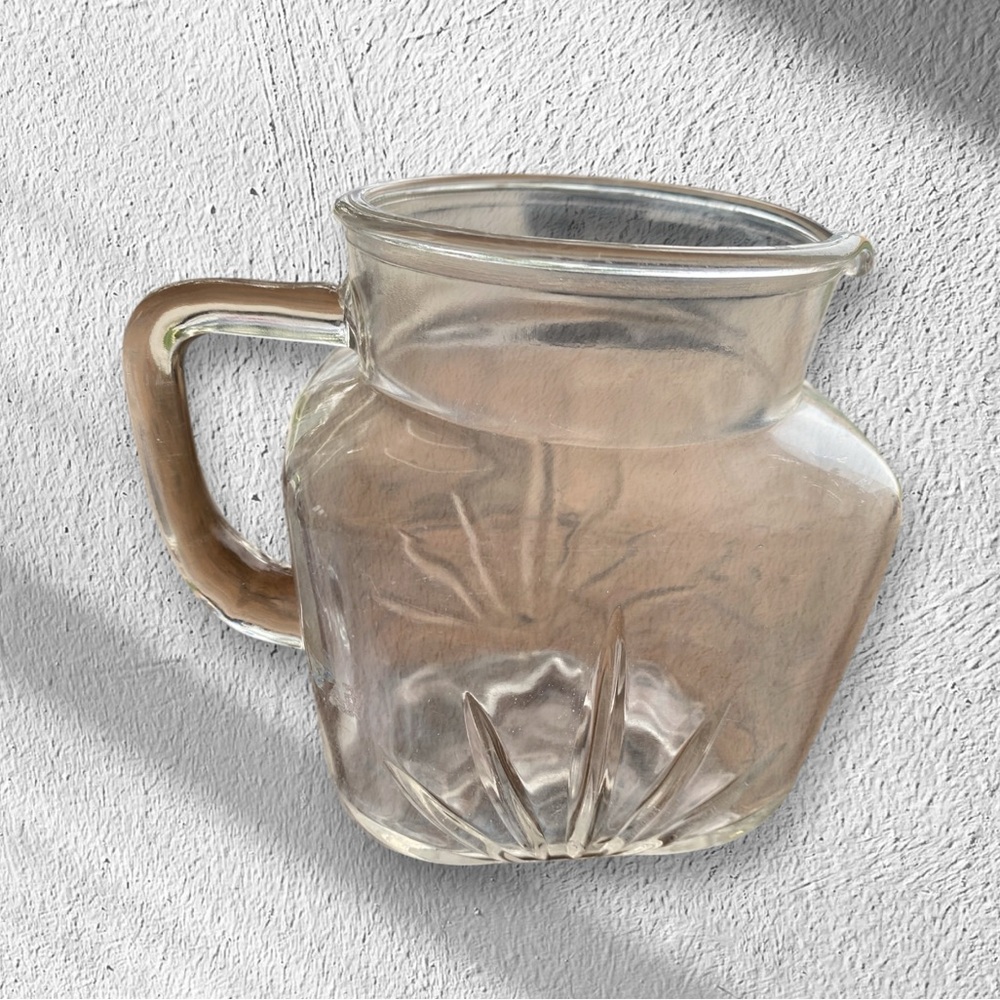 Vintage federal glass starburst small pitcher 6” tall 7” wide